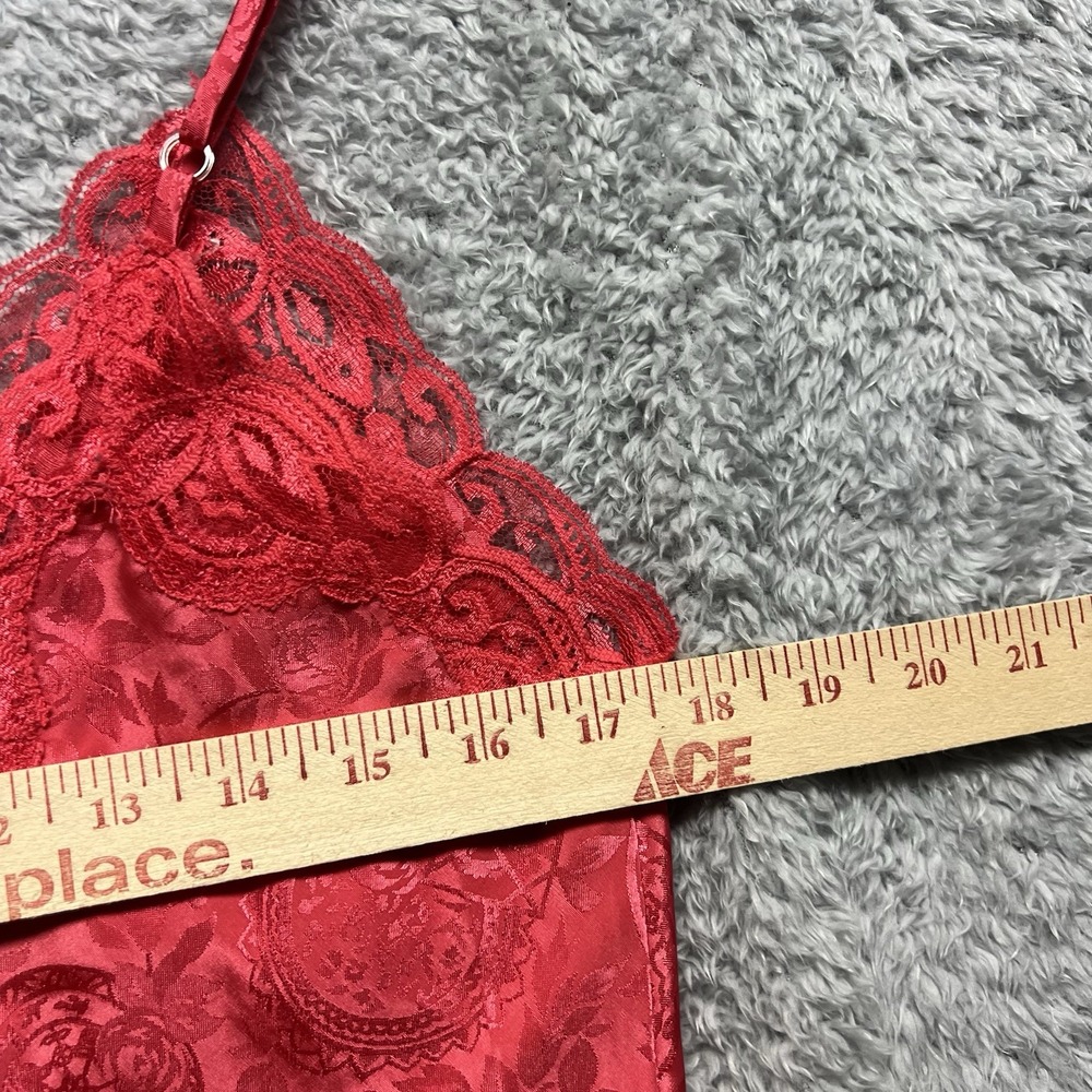 Victoria Secrets Nightie Red Floral Lace Chemise Scallop Hem Vintage Romantic - Picture 8 of 9